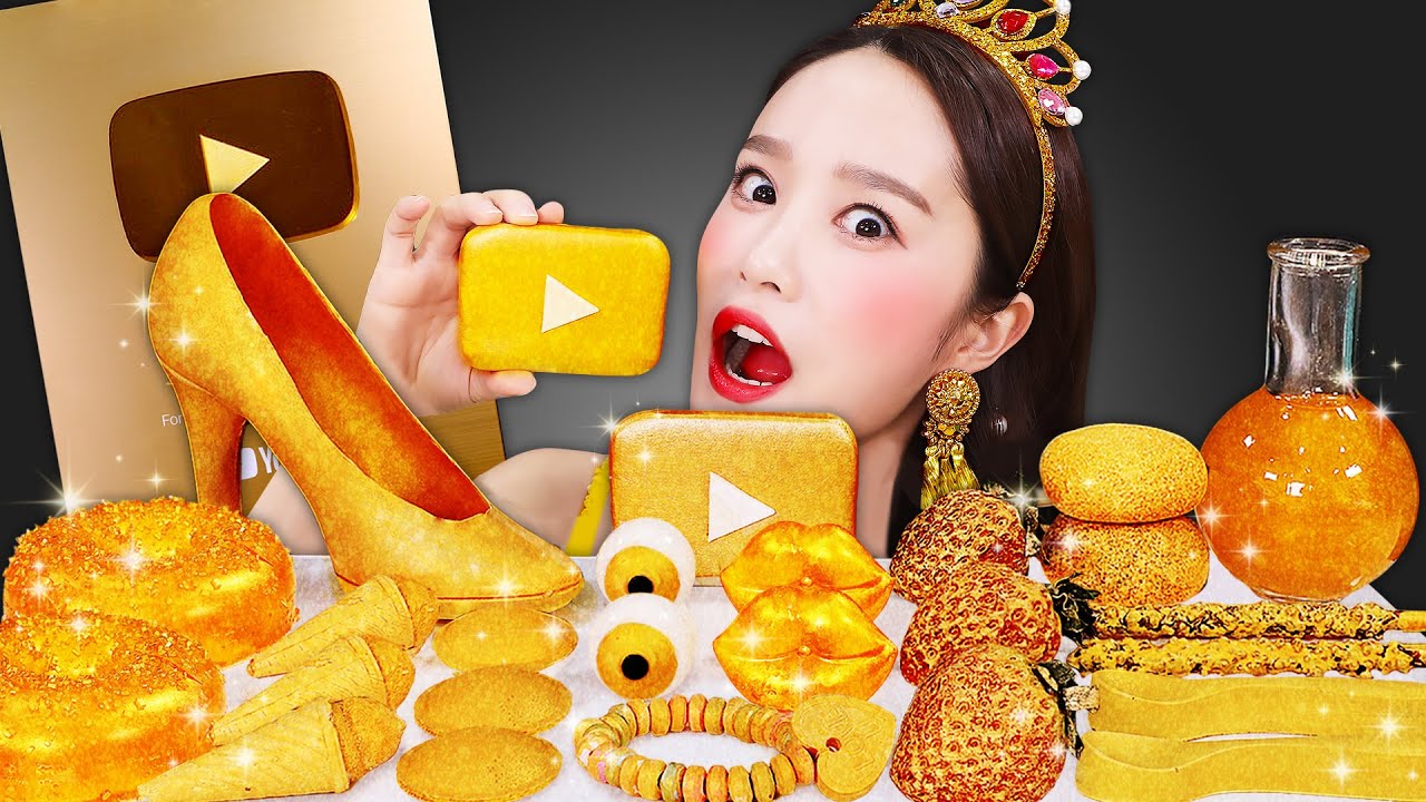 ASMR Gold food dessert Mukbang 🏆 100만 구독 기념 골드버튼  먹방 🏆JiniYum