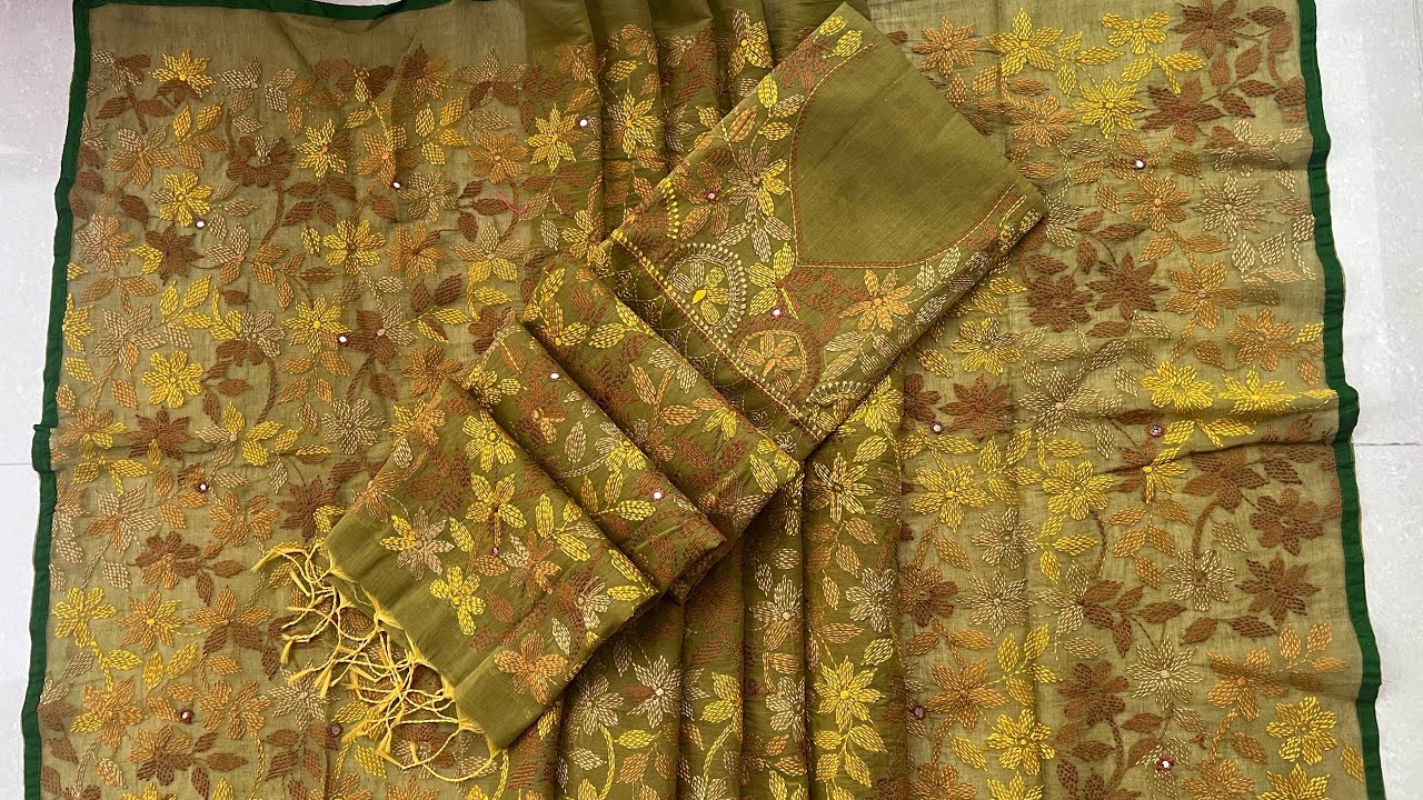 টাংগাইল মসলিন কাপড়ে আড়ং কর্মিদের হাতের কাজ করা  টুপিস|Hand embroidery dress|hater kajer jama
