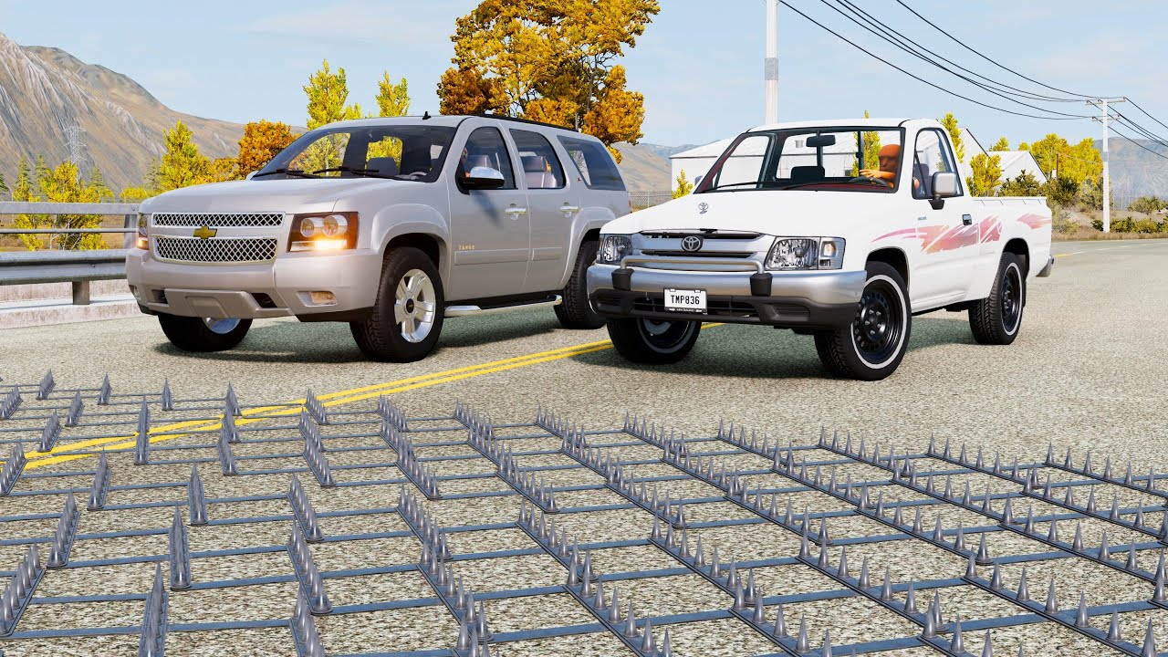 محاكي الحوادث BeamNG.drive | تحدي السيارات ضد الشوك 🚗🚧 (86#)