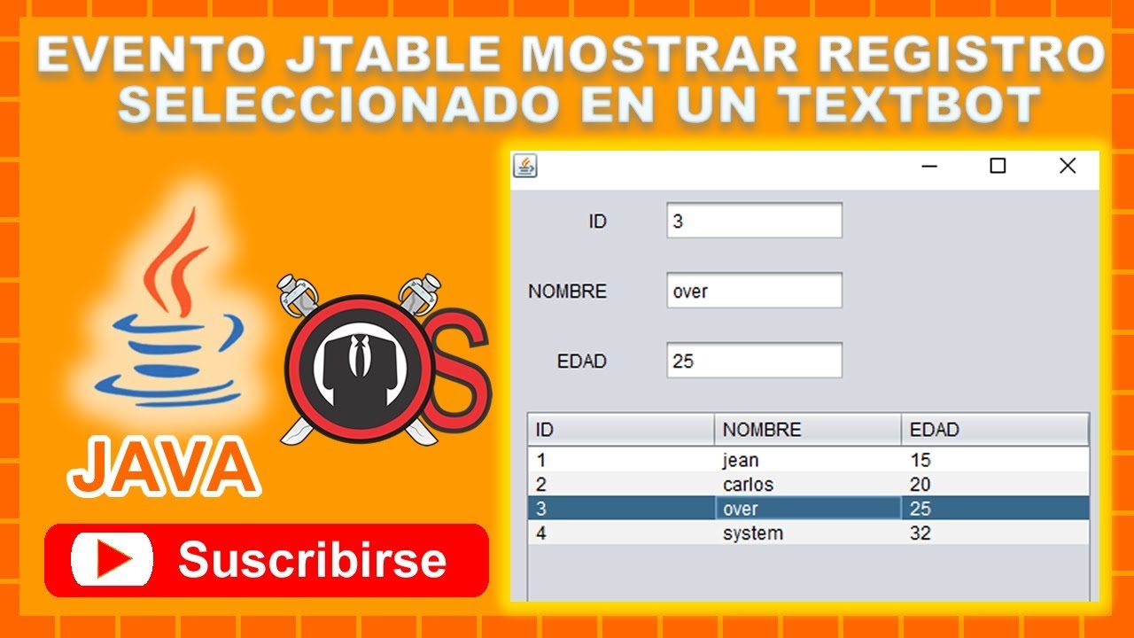 Evento JTable mostrar registro seleccionado en un Textbox NetBeans