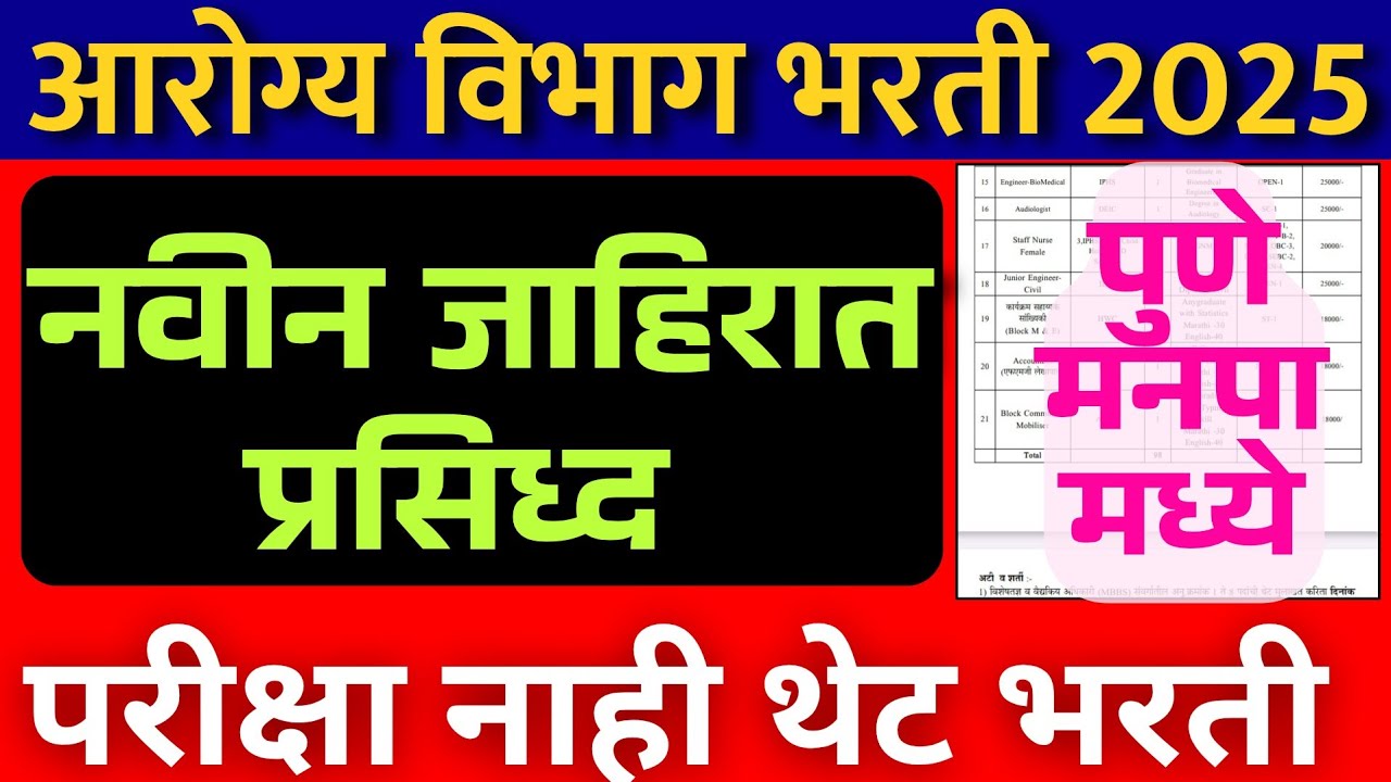 आरोग्य विभाग भरती 2025 | नवीन जाहिरात प्रसिद्ध 🎉 | पुणे मनपा | Pune mahanagarpalika Bharti 2025