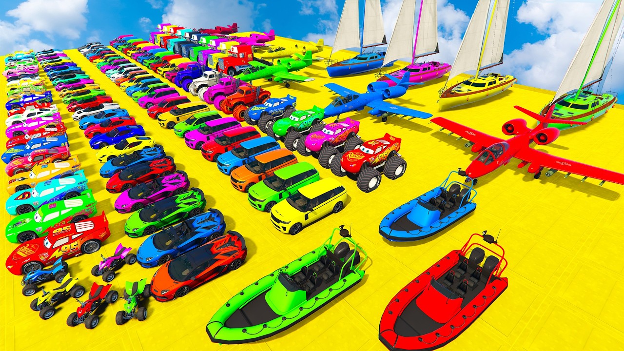 GTA V SPIDER-MAN 2 New Epic Ultimate Stunt Challenge 💥With Super Car Motocycle Helicopters And Boats