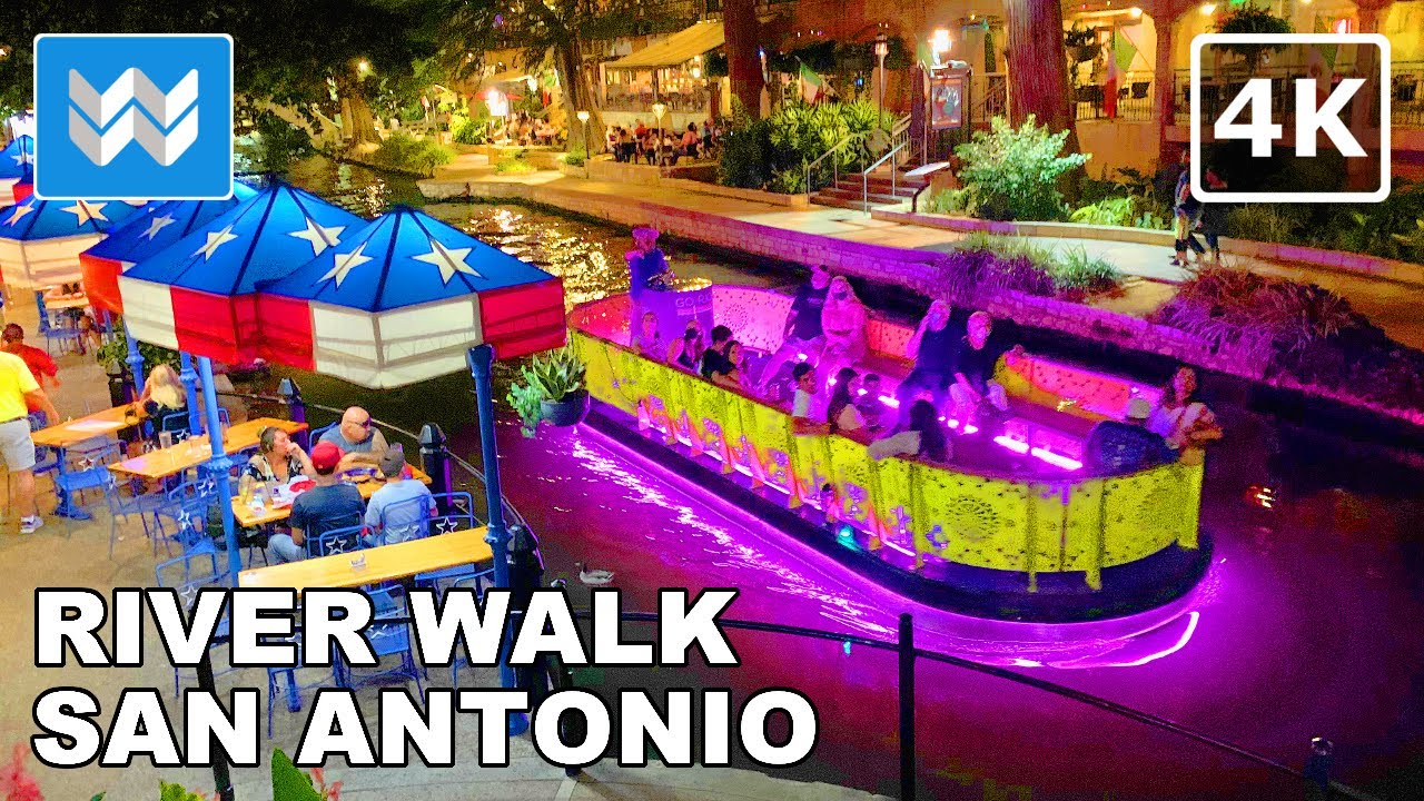 [4K] San Antonio River Walk at Night - Virtual Walking Tour & Travel Guide 🎧