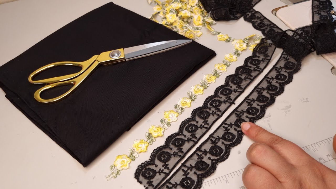Black Kurti Design with yellow lace / Embroidered organza Lace लगाकर बनाएं एकदम नया kurti Design