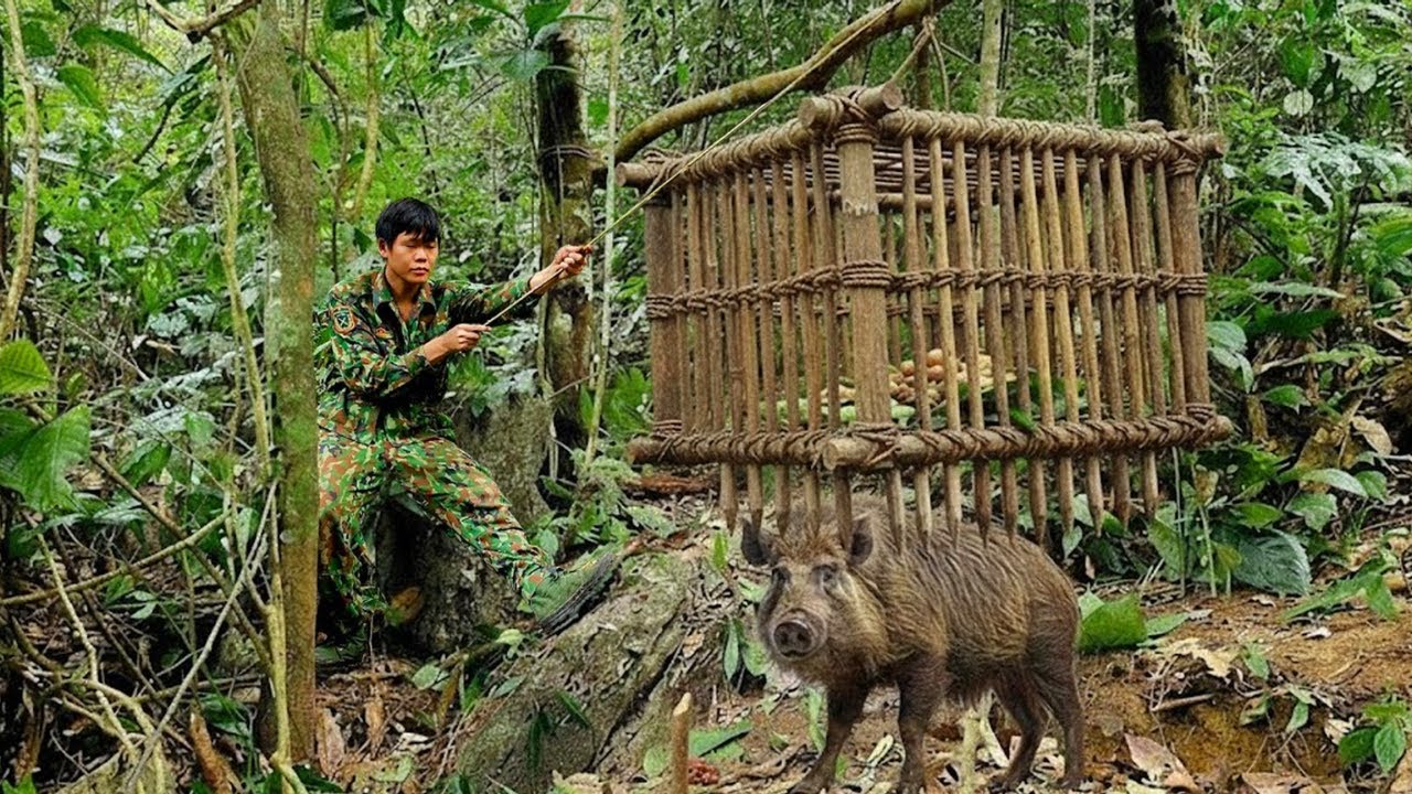 Trapped in the Wild Forest with a Herd of Boars | Alone Survival and Shelter Build