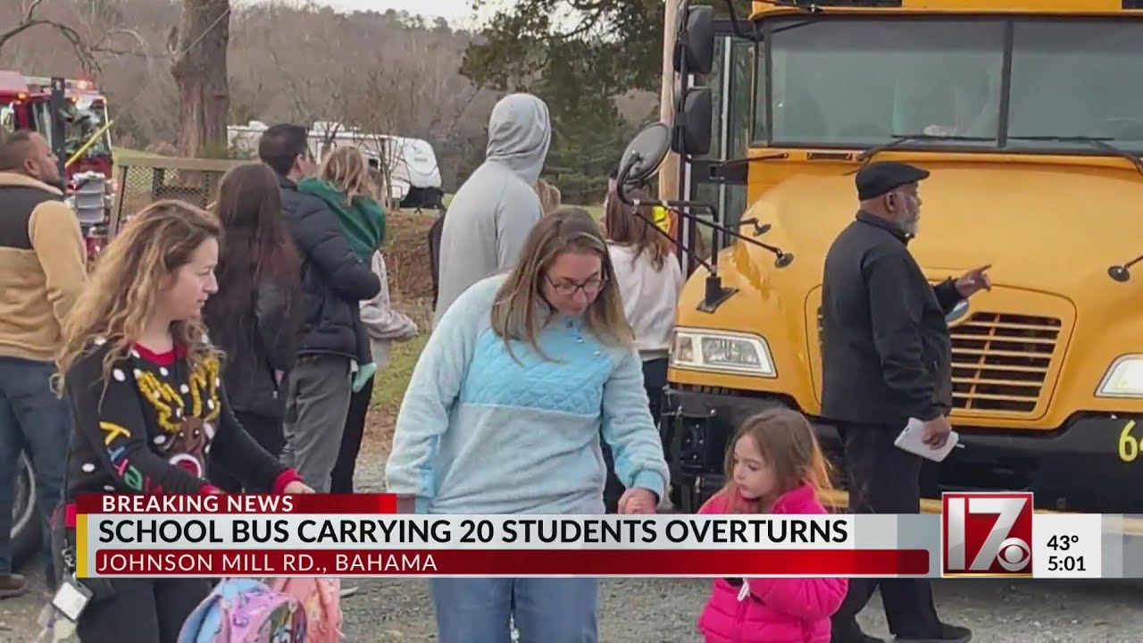 School bus overturns with 20 students on board in Durham County