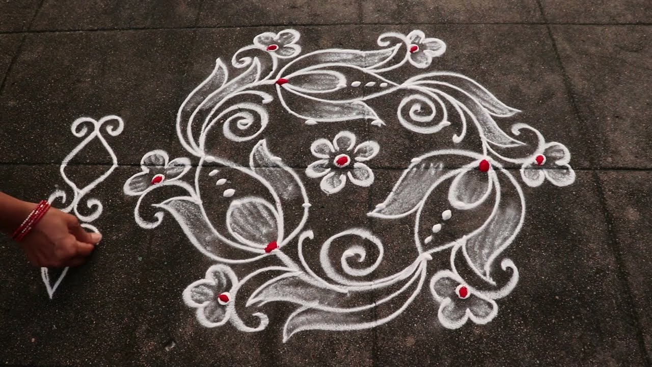 Simple Lotus Rangoli Designs| 5x3 Dots Small Muggulu | Navratri Kolam Designs With Side Borders