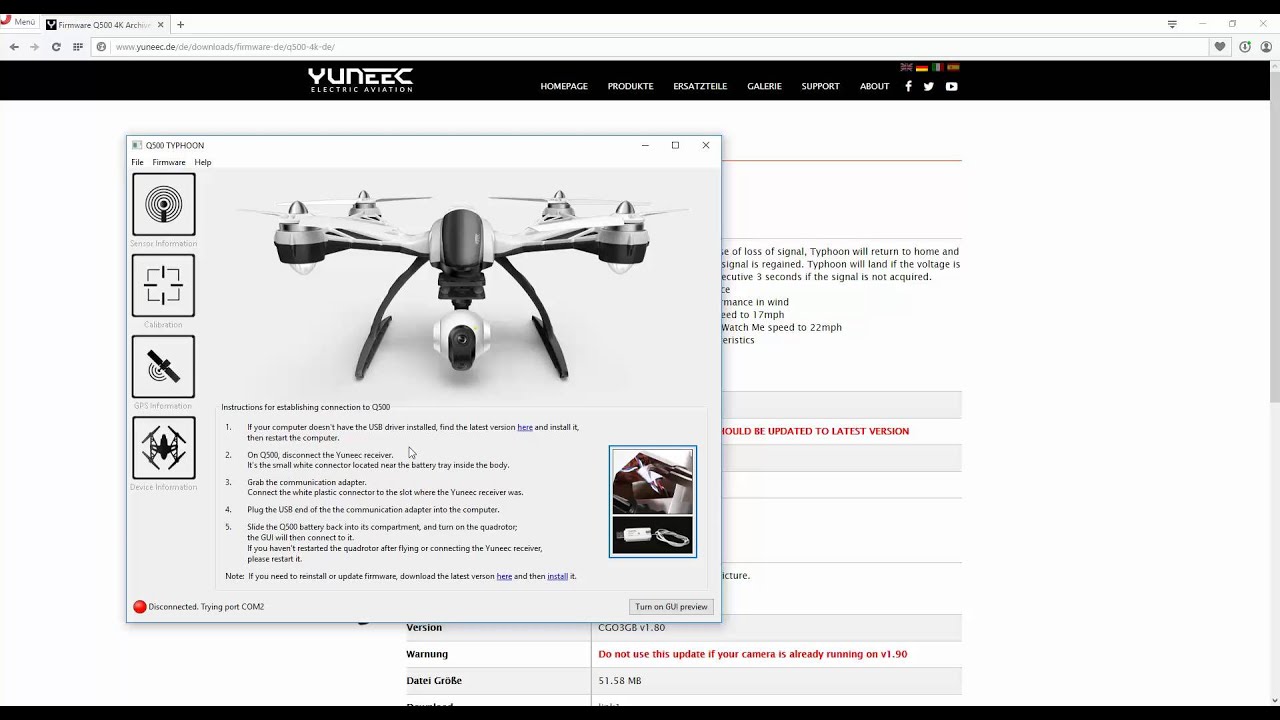 Yuneec Typhoon 4K / Q500 firmware Update