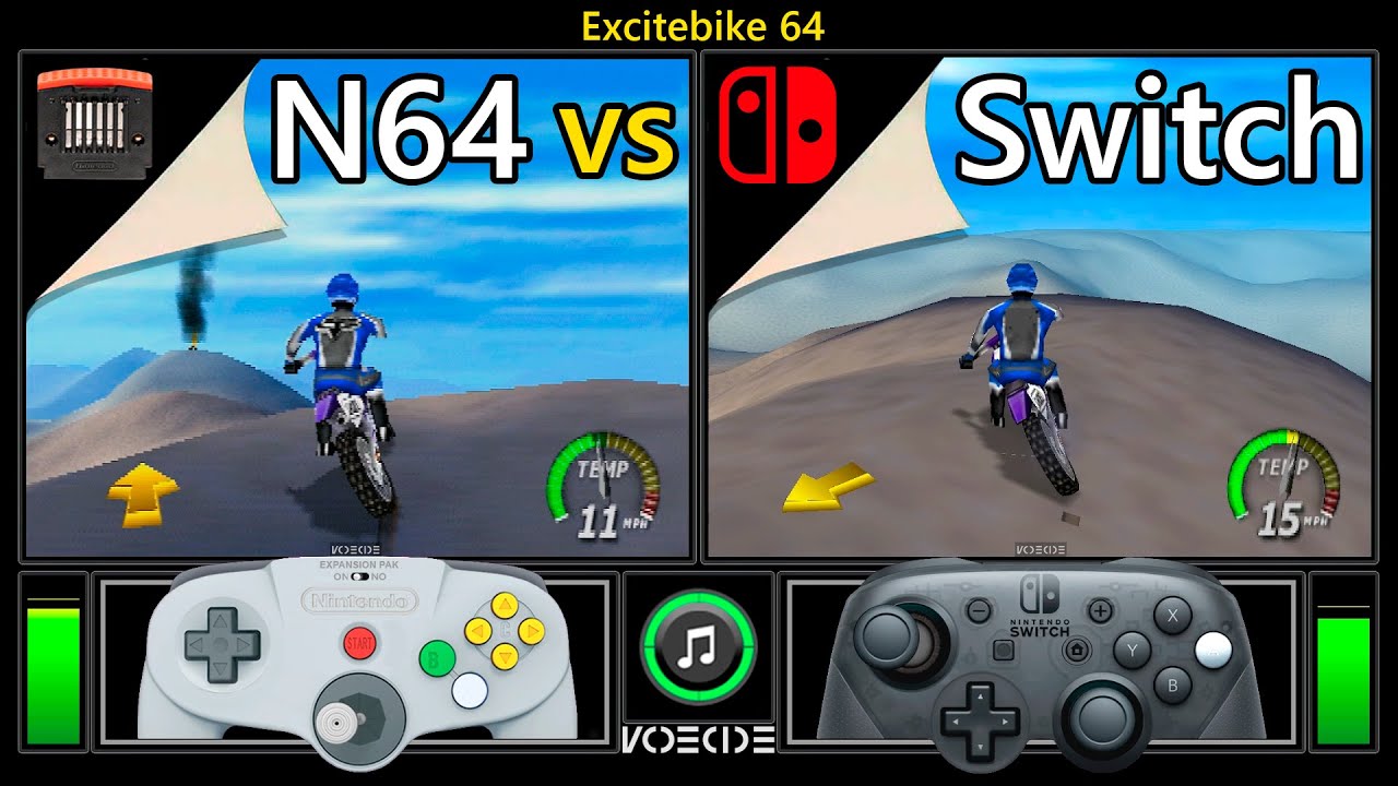 Excitebike 64 (Nintendo 64 w/ Expansion Pak vs Nintendo Switch) Real Hardware Comparison