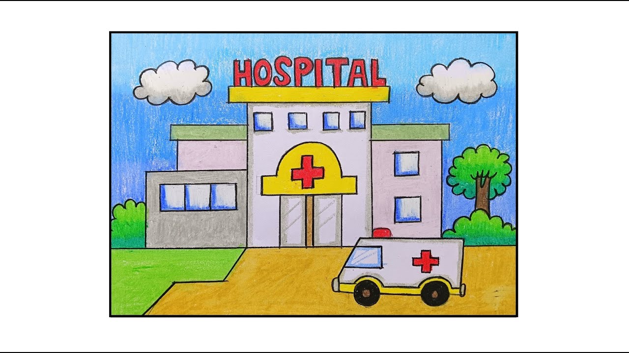 HOSPITAL DRAWING EASY/HOSPITAL SCENERY DRAWING/HOW TO DRAW HOSPITAL/HOSPITAL DRAWING STEP BY STEP