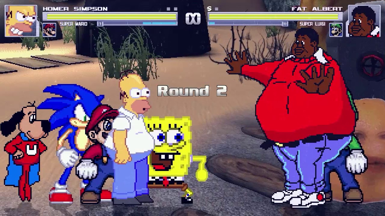 AN Mugen Request #1067: Homer, Mario, Spongebob, Underdog VS Fat Albert, Luigi, A.Orange, Sonic