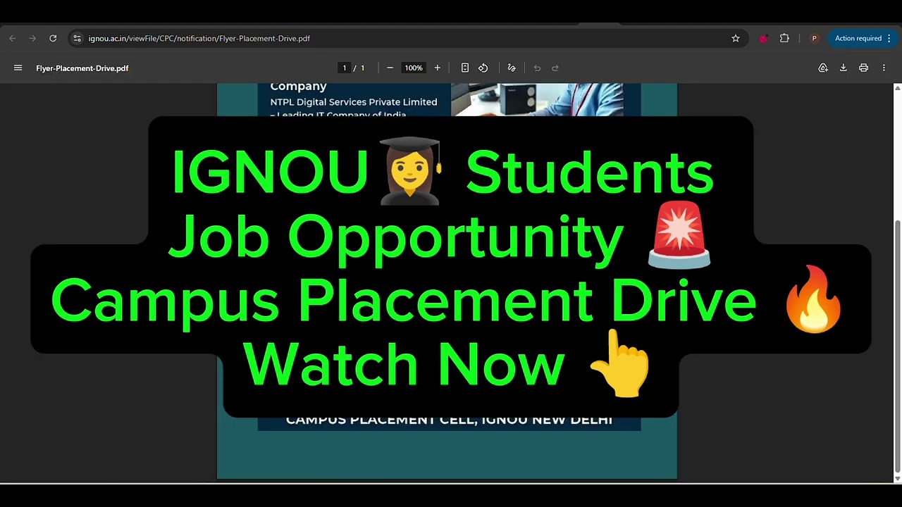 IGNOU Students 👩&zwj;🎓 Job Opportunity 🚨 Campus Placement Drive | Alert⚠️ Campus Placement Opportunity👆🔥
