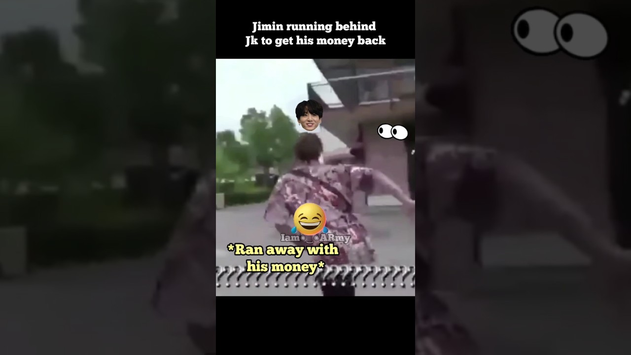 Jimin running behind Jungkook to take back his money😂 #jimin #jungkook #shorts