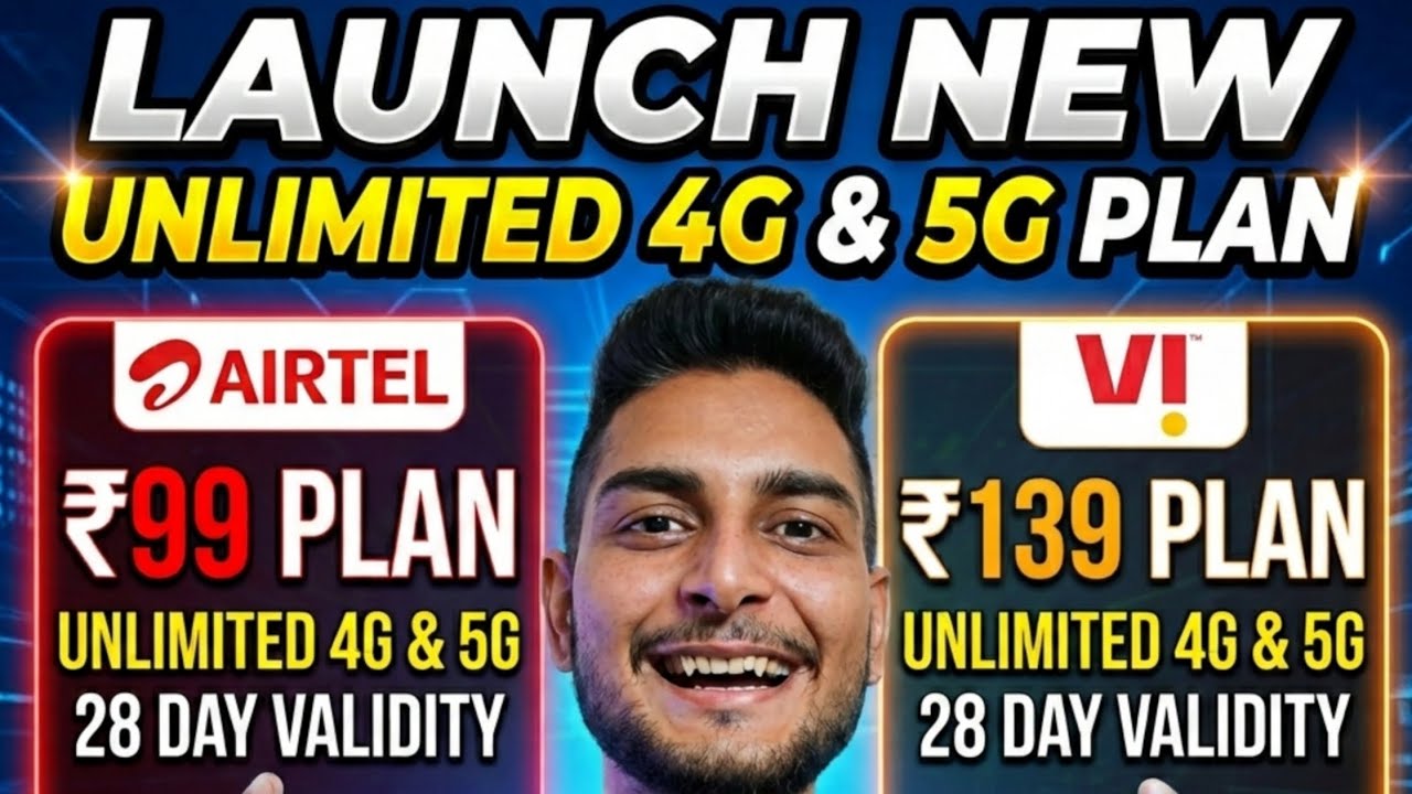 Vi, безлимитный тариф Airtel 4G и 5G | 99 рупий, срок действия 28 дней