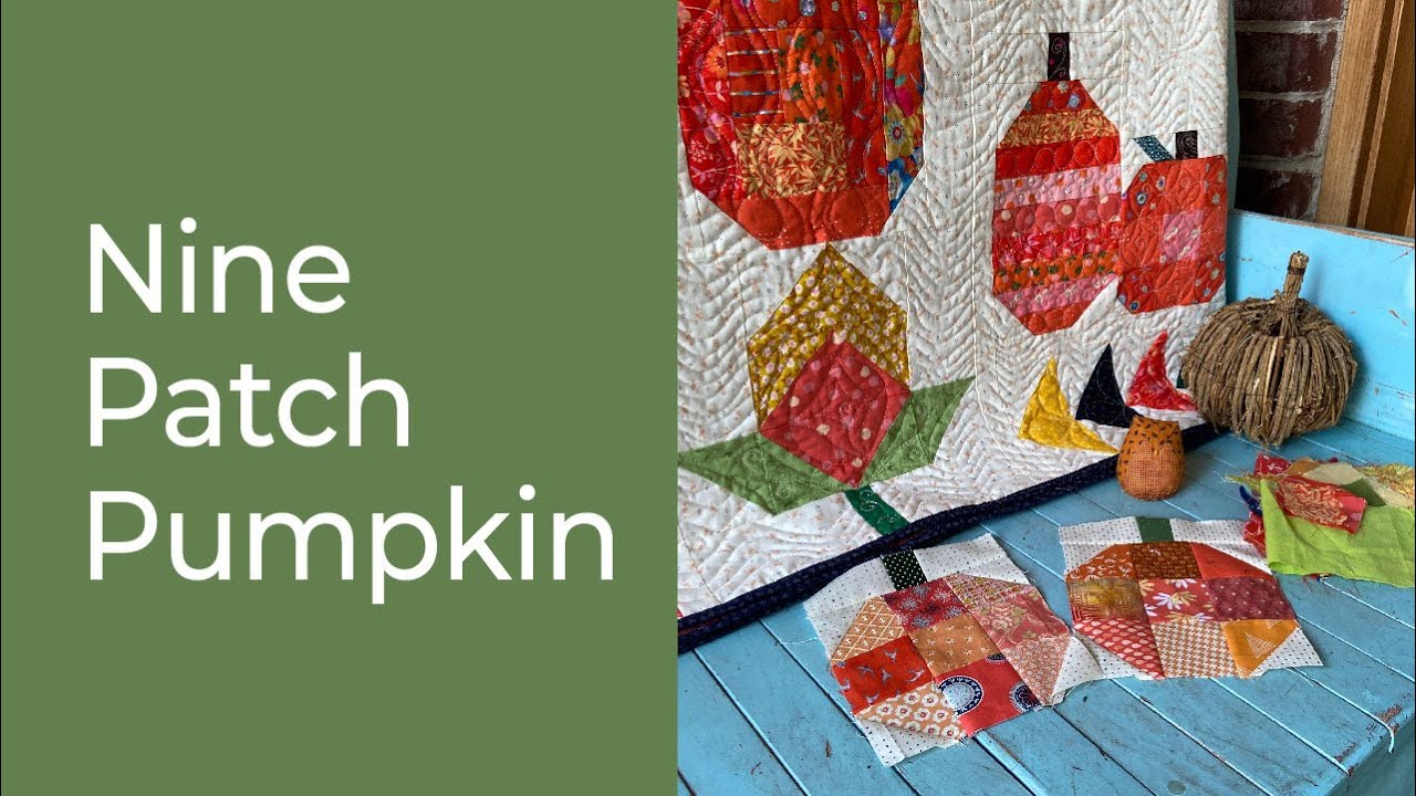 Scrappy Nine Patch Pumpkin Quilt Block