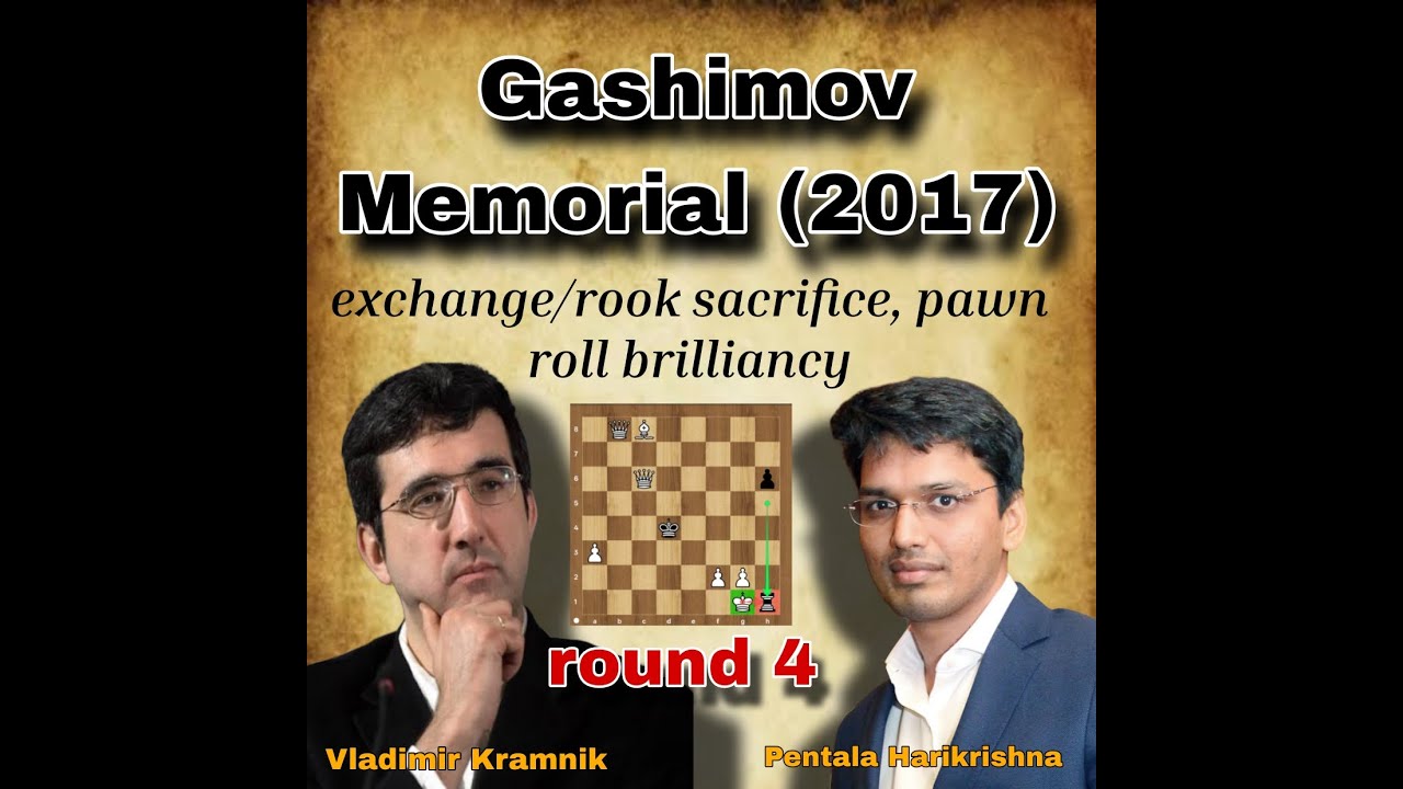 Kramnik vs Harikrishna, 2017 | round 4.5 | exchange/rook sacrifice, pawn roll brilliancy |