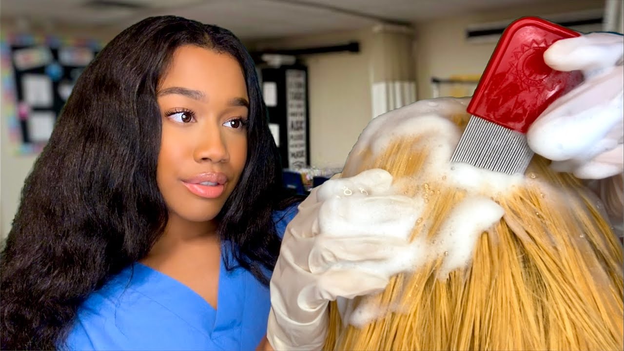ASMR School Nurse Lice Check Role-play 🪲🔦 Lice Check Removal ASMR (Classic Lice Check)