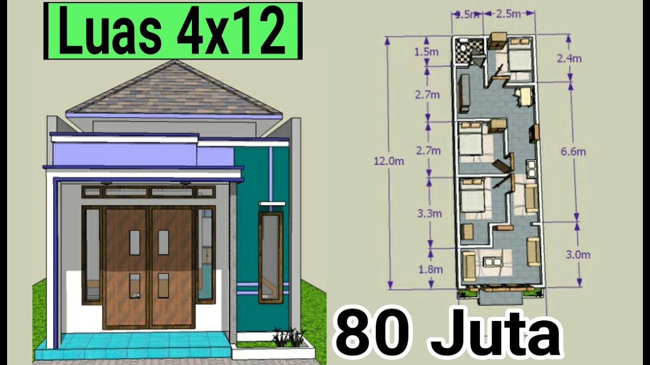 Denah Rumah Ukuran 4x12 Meter