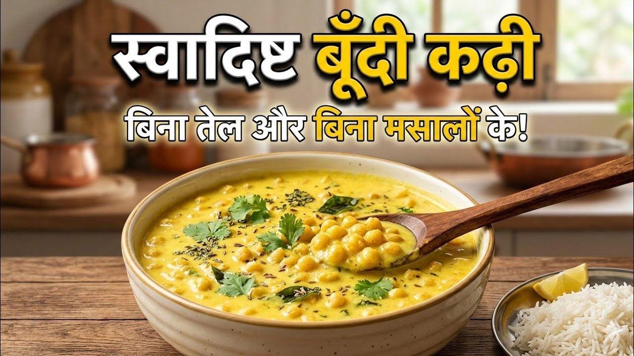 बिना तेल और बिना मसालों वाली टेस्टी बूंदी कड़ी/Zero Oil Healthy Boondi Kadhi #Garjna Nari🍲