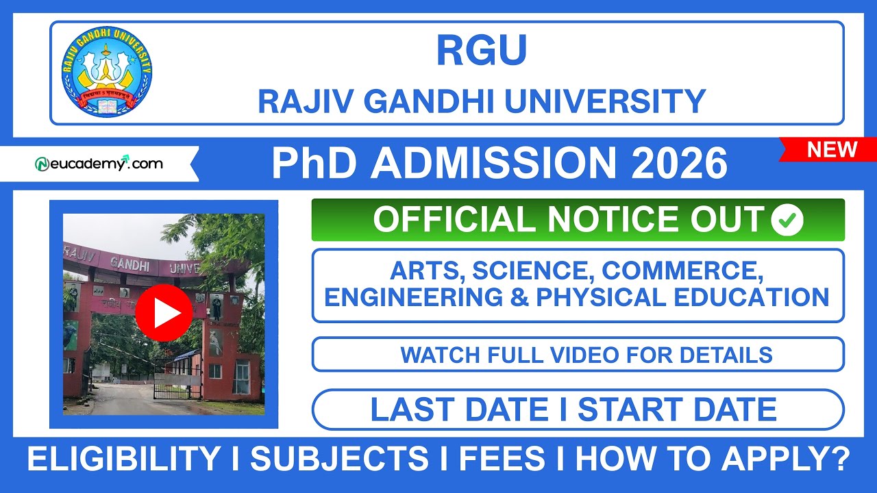 Rajiv Gandhi University PhD Admission 2026-27 Notification | Eligibility, Seats, Last Date