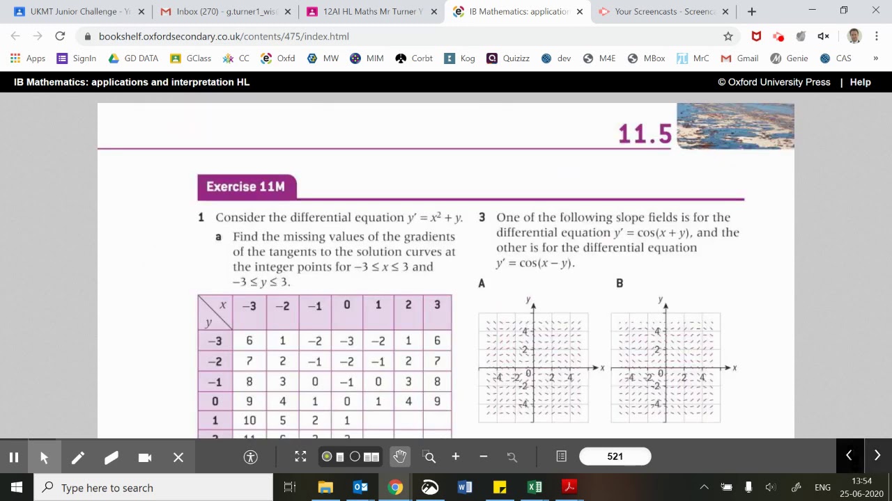Ex11M: IB HL AI Maths, Oxford, Unit 11; slope fields part 1 (GTU)