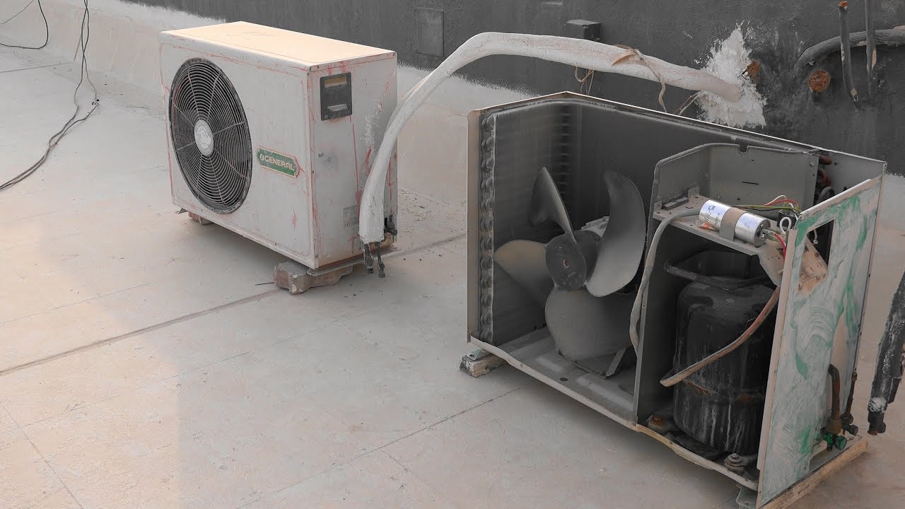 تعلم كيفية استبدال وحدة تكييف عاطله بأخرى صالحه وتعبئتها بغاز التبريد R22 الجزء 1