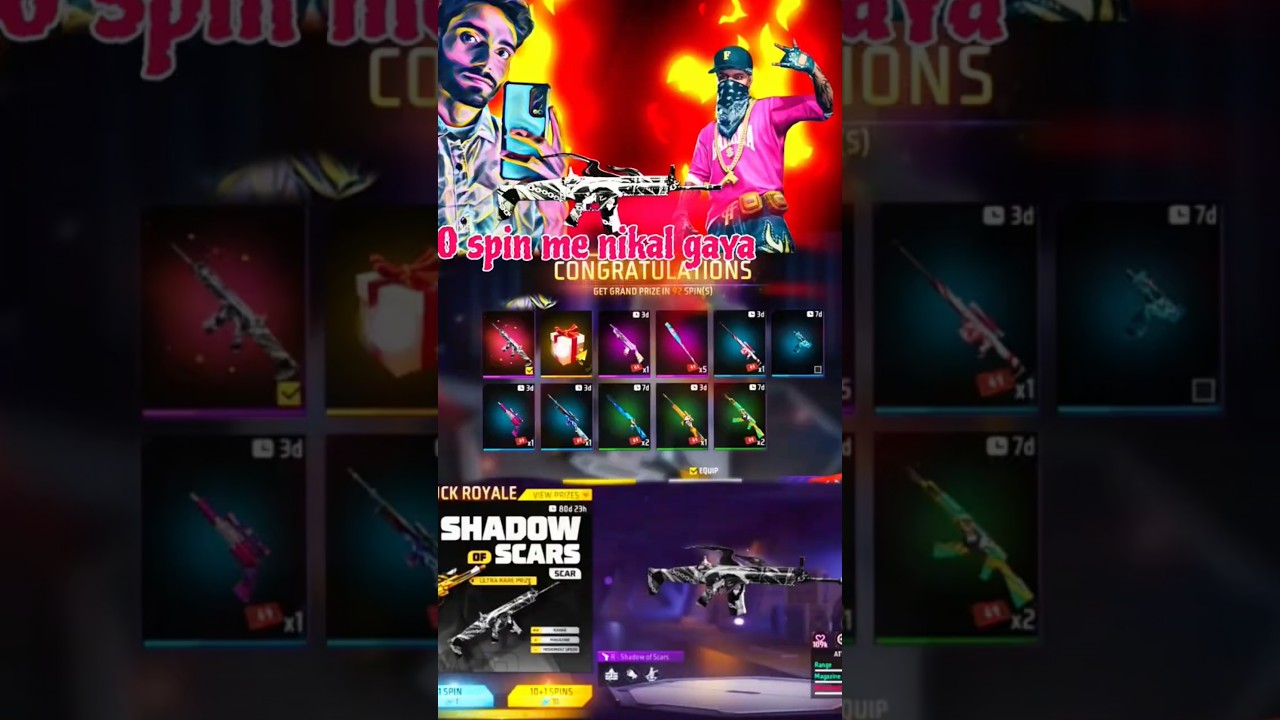 free fire new lucky royal ki gun skin 🤔shadow scars 