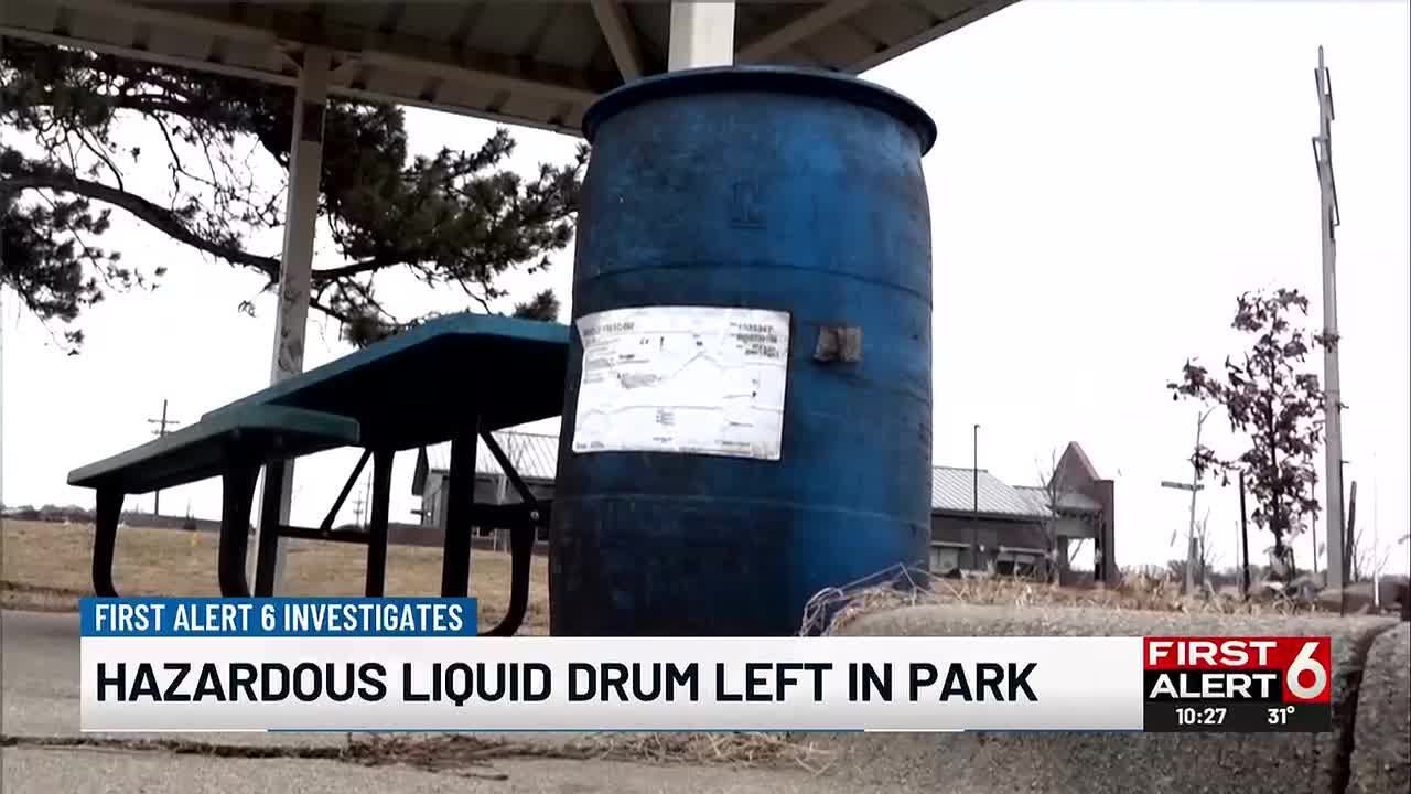 Hazardous liquid drum left in park