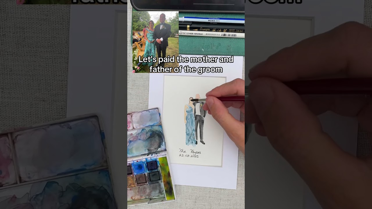 Let&rsquo;s #paint the parents of the groom. #liveartist #liveweddingart #weddingartist #liveart #eventart