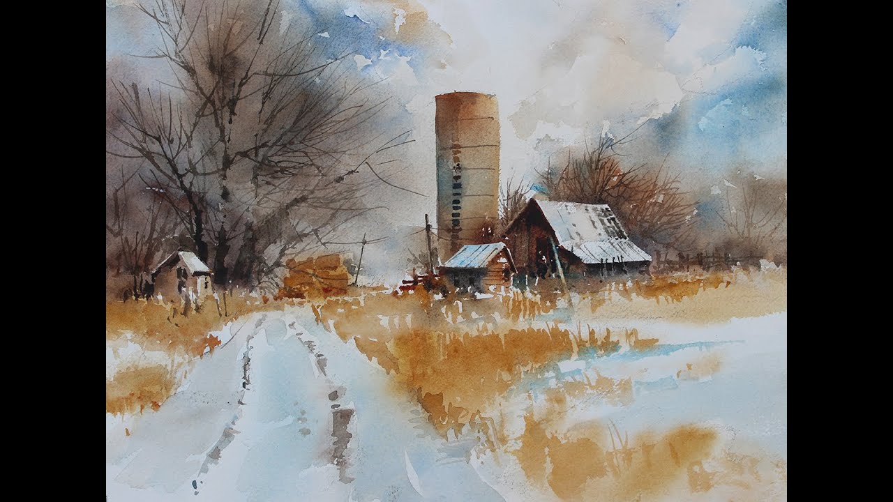 Silo — рисование акварельного пейзажа — полная демонстрация