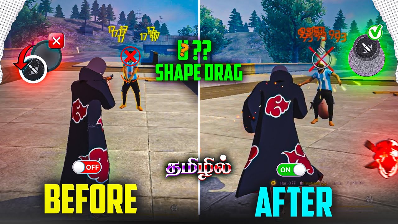 Onetap Fire Button Drag Styles Tricks Tamil  || U Shape Drag Fire Button Size 📲⚙️ || Free Fire ✅