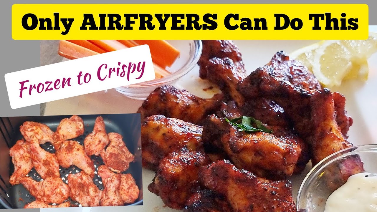 AIR FRYER BBQ CHICKEN WINGS RECIPE FROM FROZEN. NO OIL, NO DEFROST/ THAW. CRISPY AIR FRY BBQ WINGS.