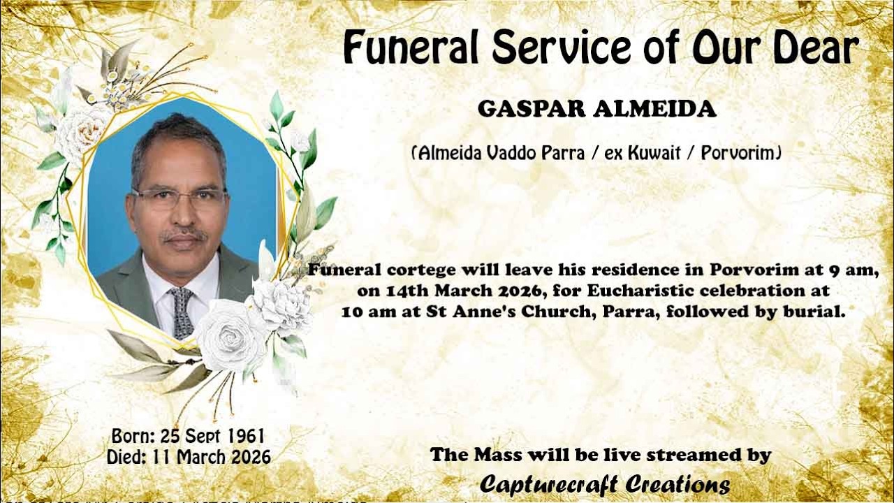 Funeral of GASPAR ALMEIDA | 10am | 14-03-26 |  St Anne's Church, Parra,