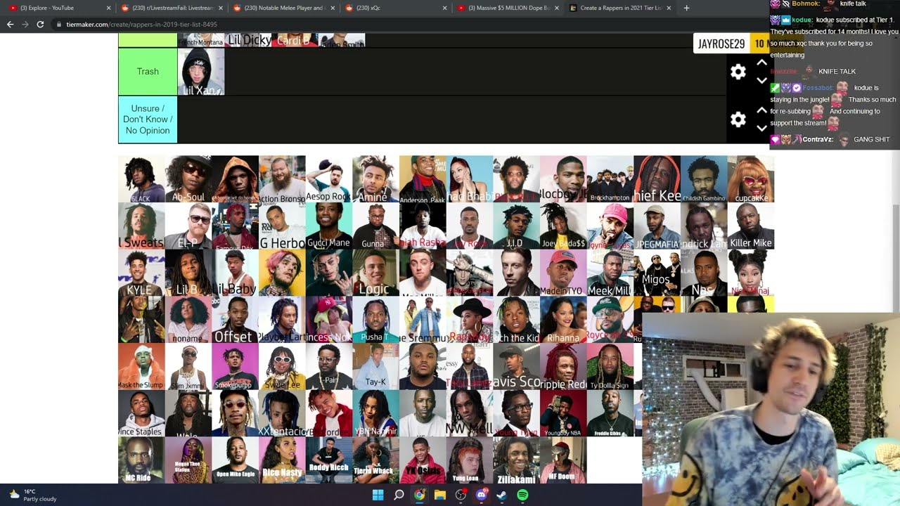 XQC TIER LISTS RAPPERS