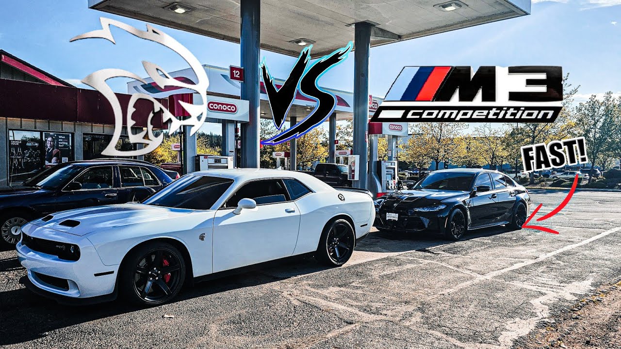 2024 BMW M3 COMP G80 vs 2022 CHALLENGER HELLCAT ROLL RACE!