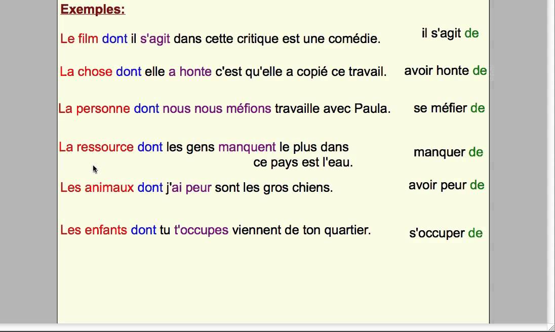 le pronom relatif partie 2: dont