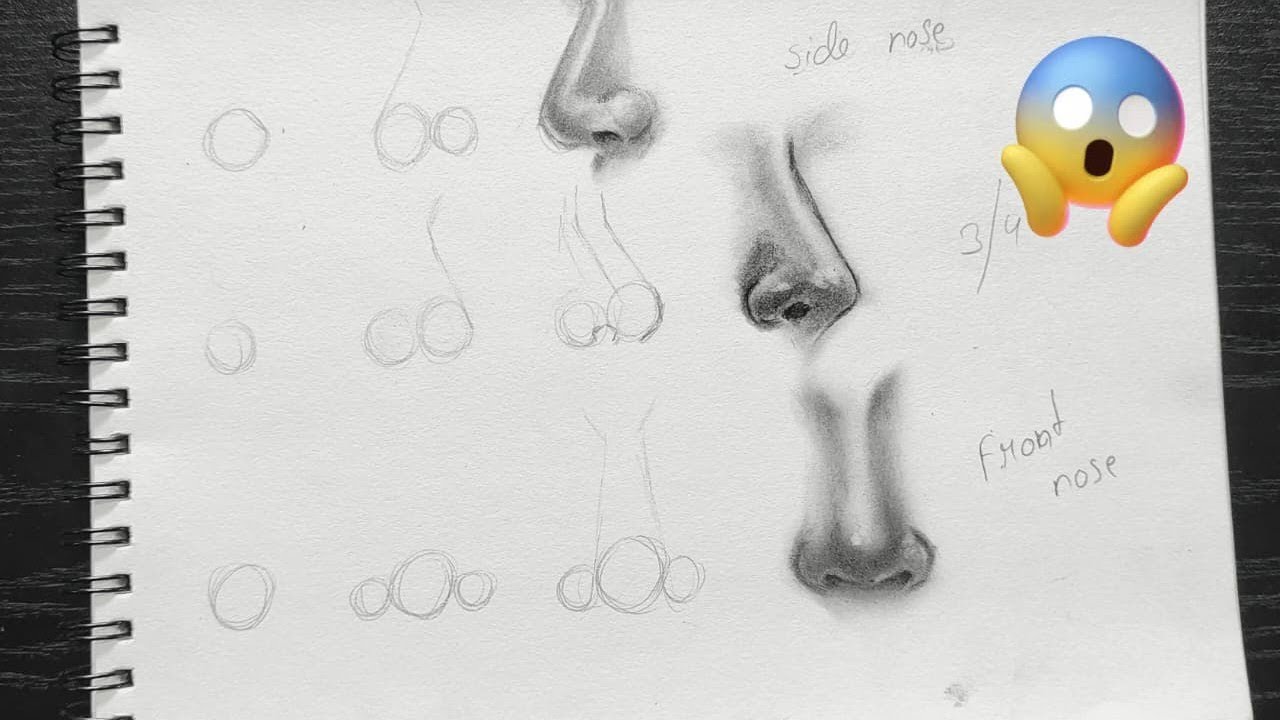 How to draw a realistic nose-front 3/4 and side view tutorial 