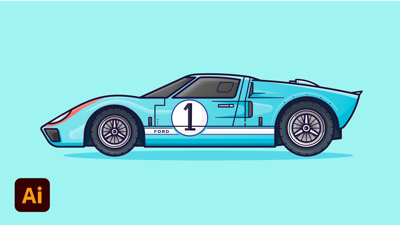 How to Draw Flat Design Cars in Adobe Illustrator  | Ford GT40 - Speed Art