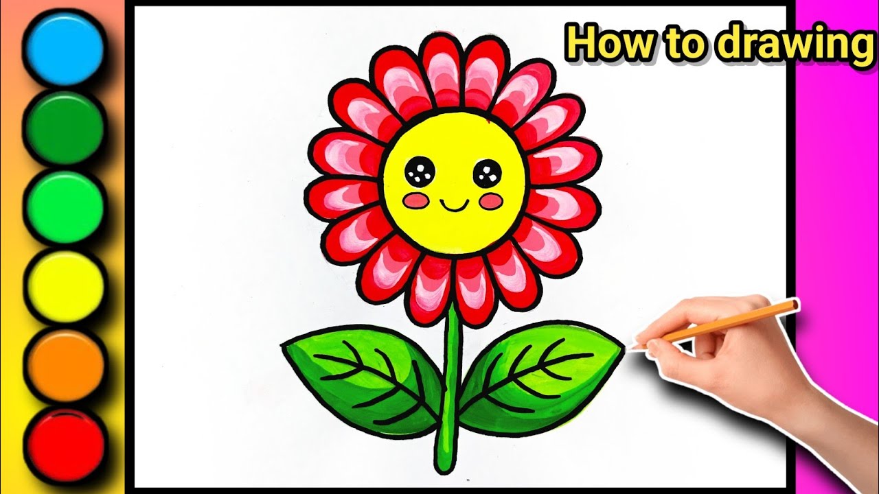 Cute flower drawing easy | flower image drawing for kids | pencil scetch with colour| Step by step.