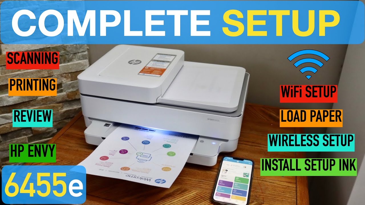 HP Envy 6455e Setup, Complete Setup, Install Ink, Load Paper, WiFi Setup, Scanning & Printing Review