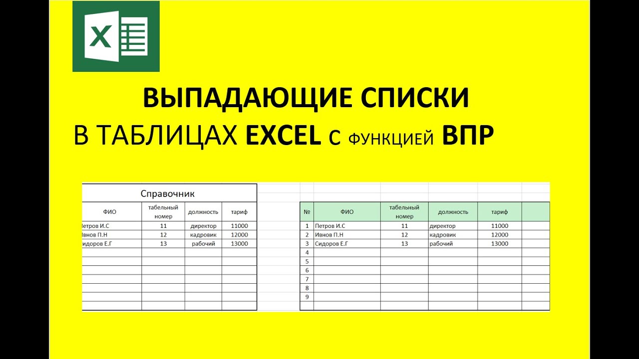 выпадающие списки в таблицах EXCEL с функциями ВПР