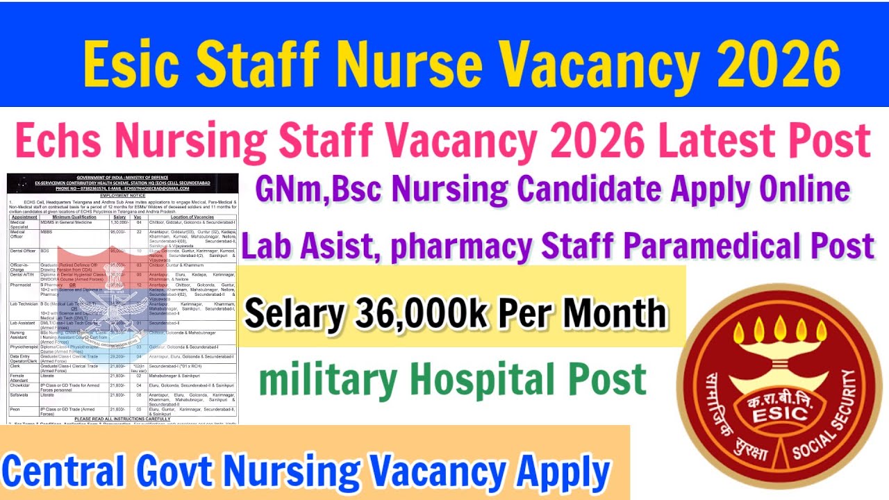 Esic Staff Nurse Vacancy 2026,Staff Nurse Vacancy,Echs Nursing Vacancy,Govt Nursing Vacancy 2026