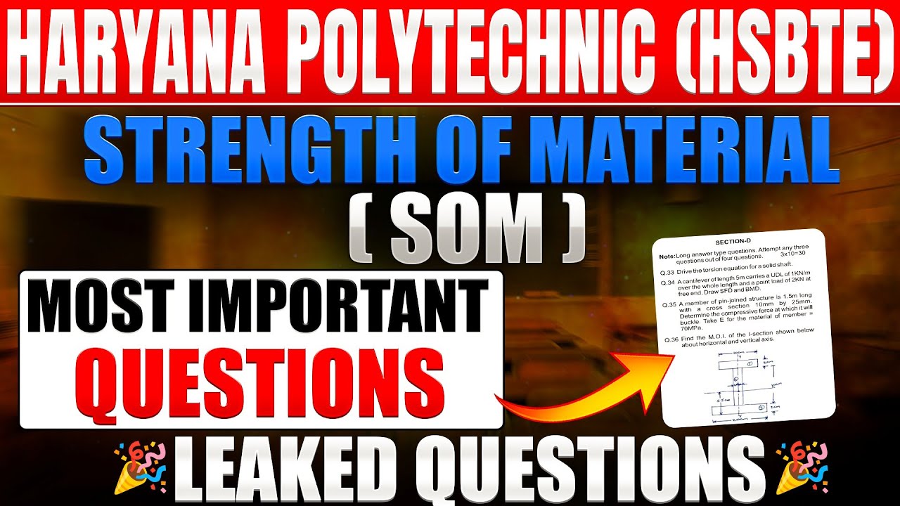 Strength Of Material ( SOM ) most important Questions ll SOM Important Question ll HSBTE