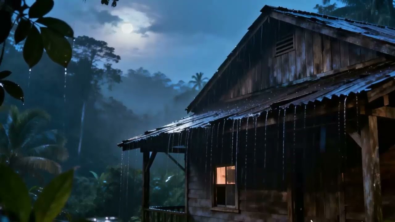 Heavy Rain on an Abandoned Jungle Cabin 🌧 | Cozy Night Rain for Sleep