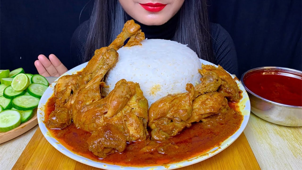 ASMR EATING SPICY CHICKEN CURRY WITH WHITE RICE+CHICKEN LEG PIECE || REAL MUKBANG *FOOD VIDEOS*