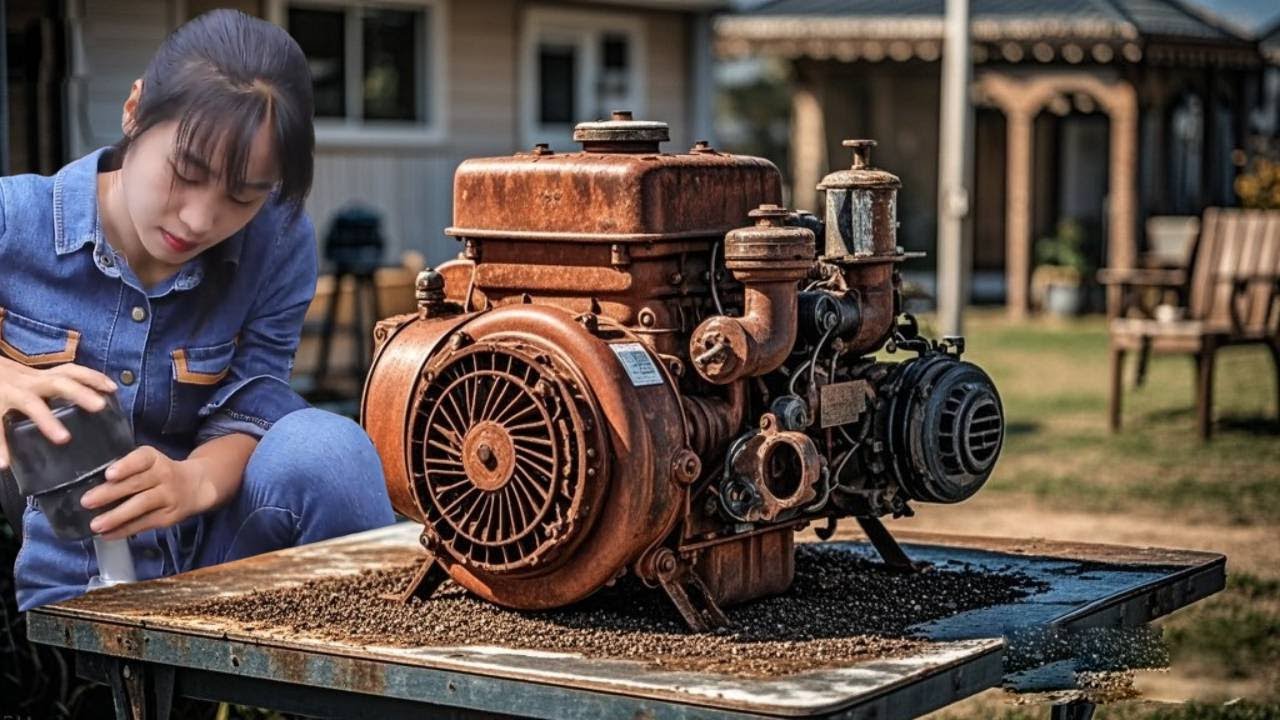 Talented girl refurbishes old diesel engine！#machine