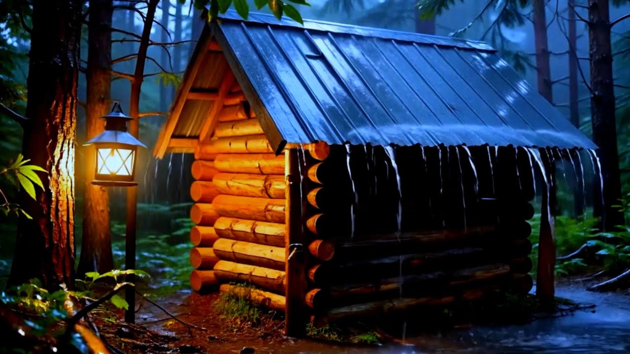 Relaxing Rainfall in a Forest Cabin | Calm Night Ambience