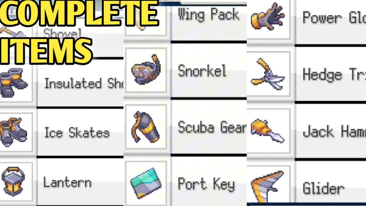 All 14 Ability Items/ Wing Pack, Scuba Gear, Lantern, Power Gloves, Teleport, Smash, Evocreo 2