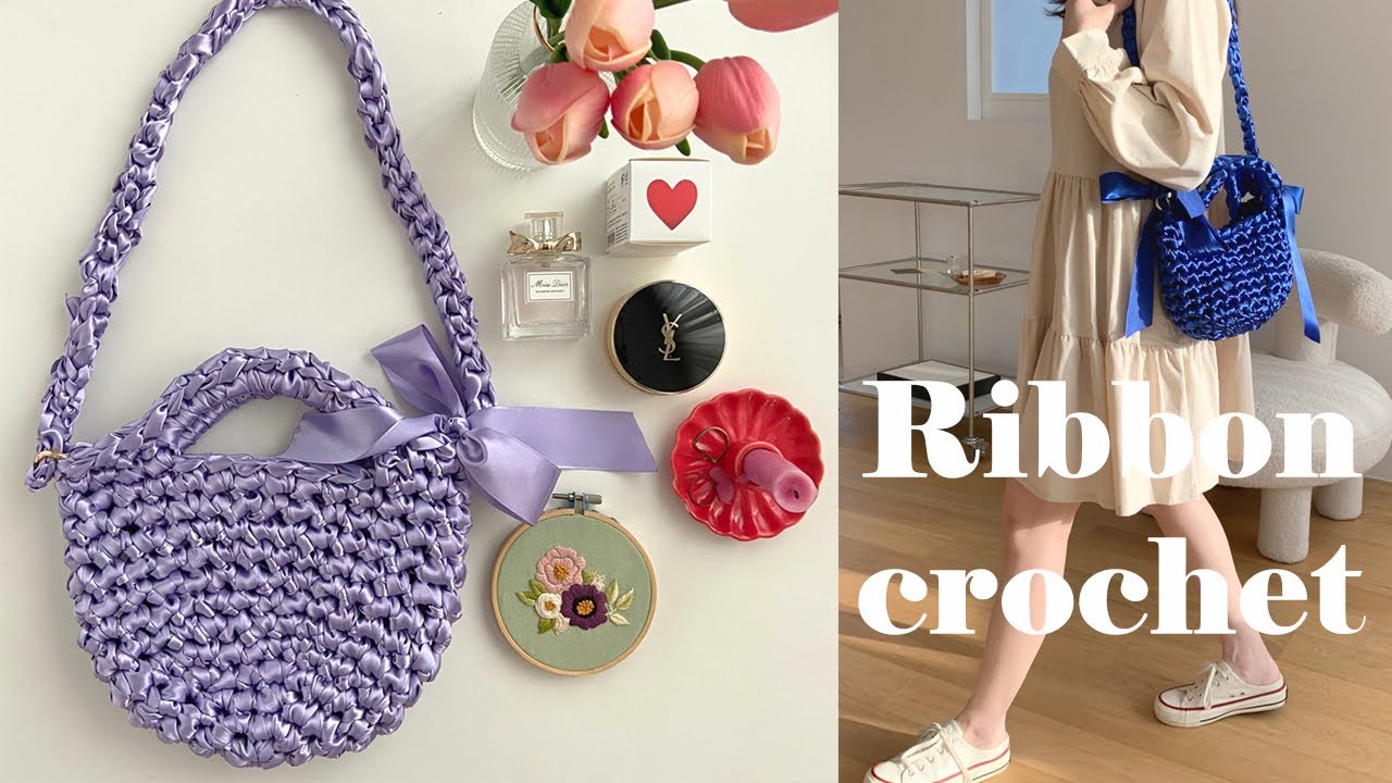 코바늘 새틴리본 쇼퍼백 만들기 전체 과정 ribbon crochet bag making tutorial