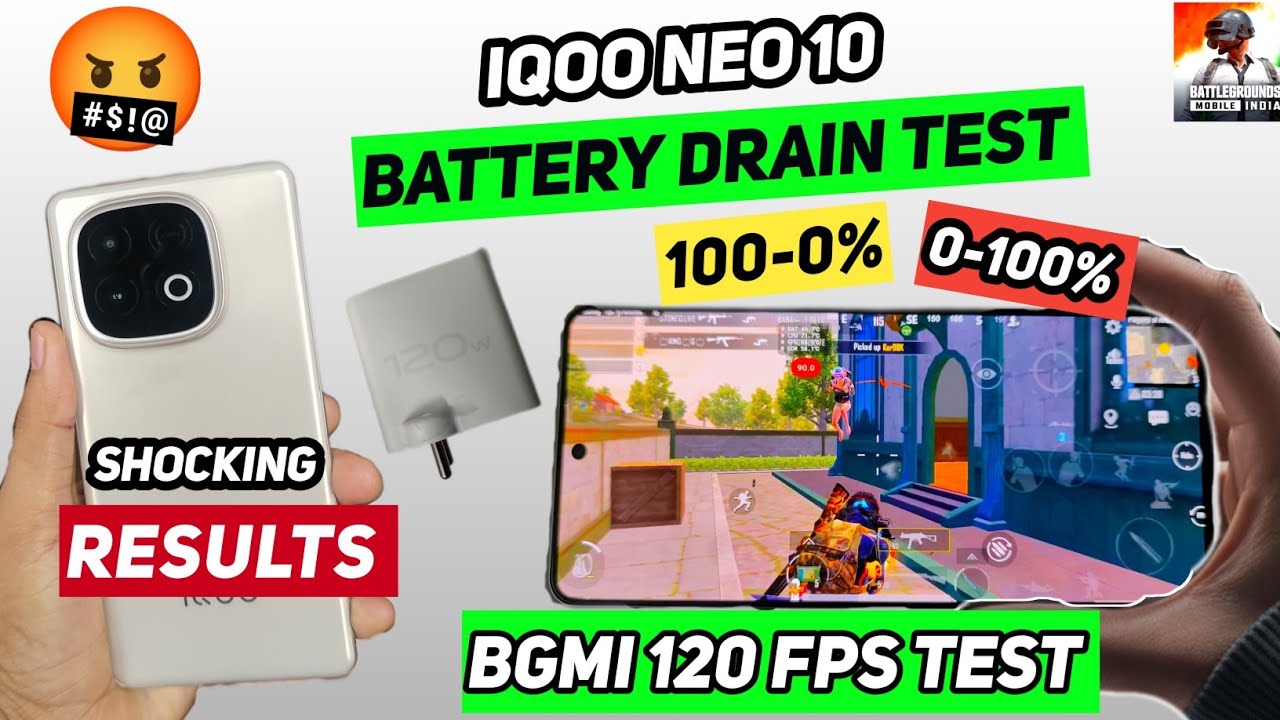 “iQOO Neo 10 BGMI 120FPS Battery Drain Test (100-0%)⚡+Charging Test(0-100%)!”